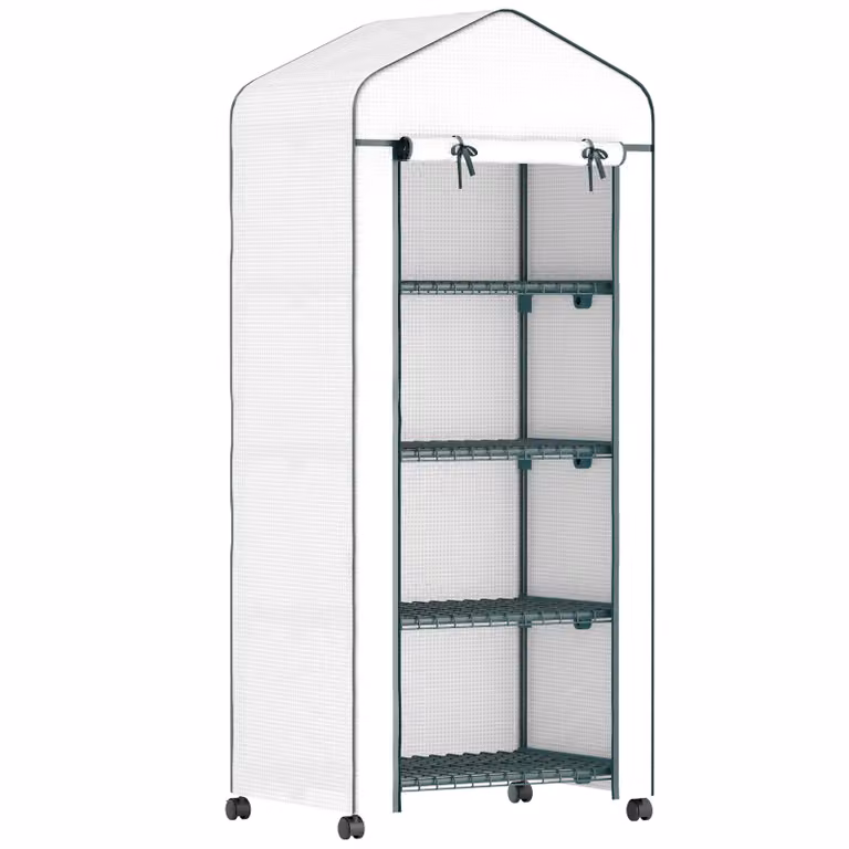 Serra con rotelle, ripiani, resistente all'inverno; serra in acciaio con copertura in plastica; serra per balcone, giardino, coltivazione di pomodori; 69 x 50 x 165 cm