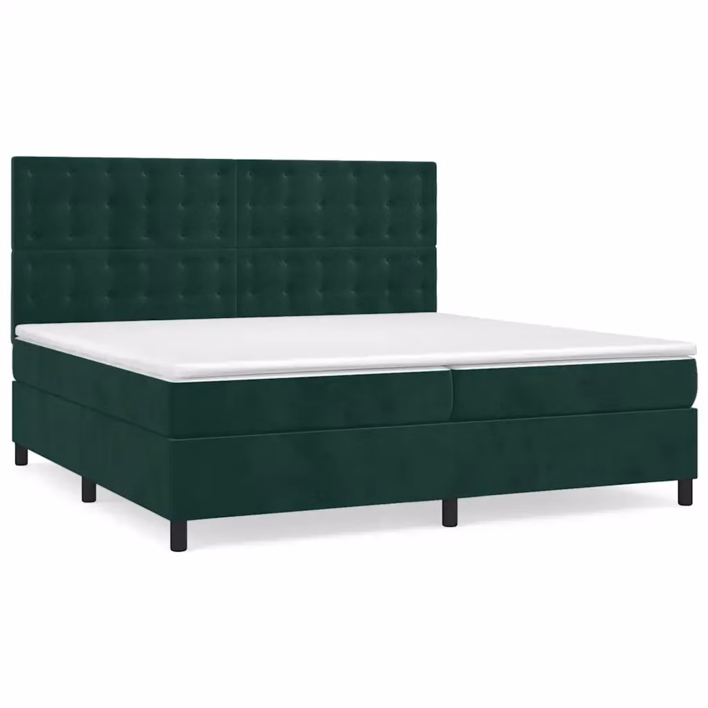 Letto con Giroletto a Molle e Materasso vidaXL in Velluto Verde Scuro, L/P: 200 x 200 cm – 2