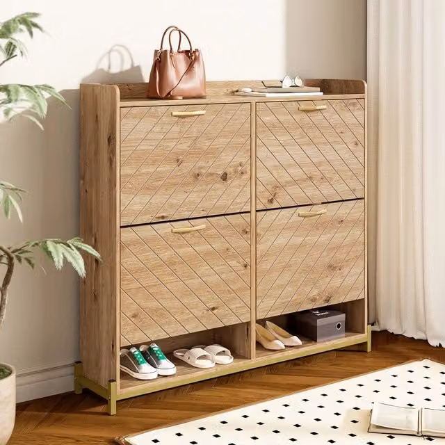 Scarpiera Minimal con Ante in Legno Marrone per Ingresso e Corridoio L/P/H: 100 x 24 x 108,5 cm