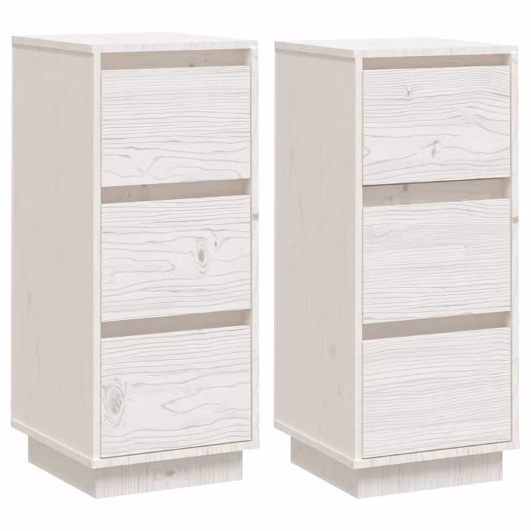 Credenze Bianche 2 pz 32x34x75 cm in Legno Massello di Pino