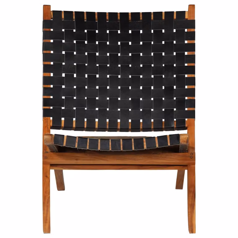 vidaXL Sedia relax pieghevole a strisce incrociate nera in vera pelle