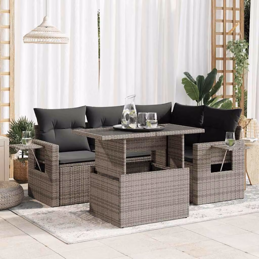Maison Exclusive - Set divani da giardino 5 pezzi con cuscini grigio polyrattan