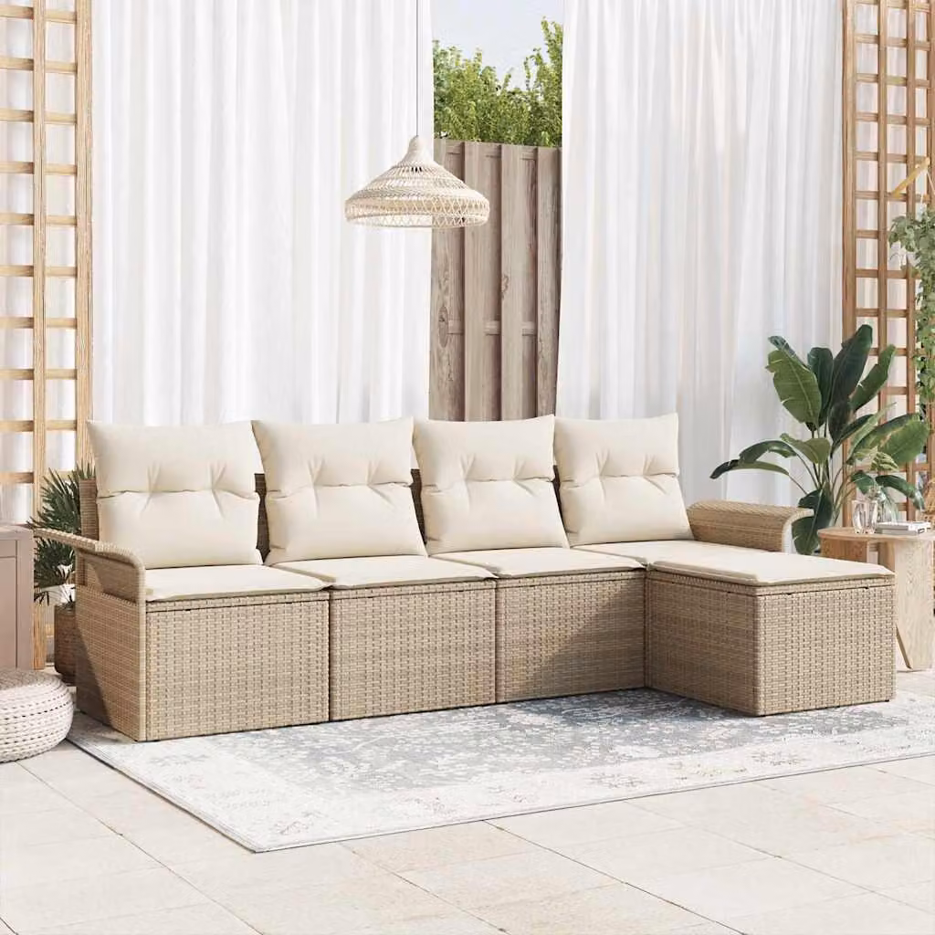 Maison Exclusive - Divano da esterno con cuscino 5 pcs Beige polyrattan