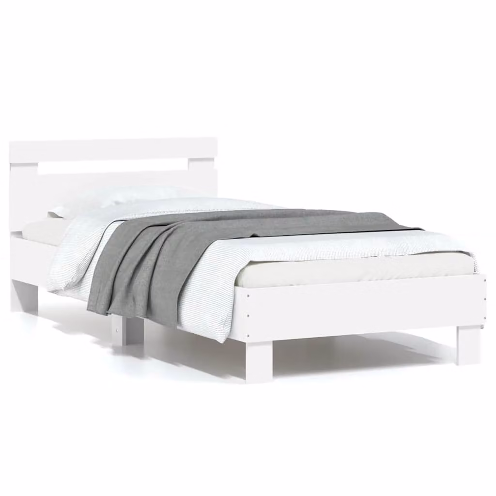 vidaXL Giroletto con Testiera Bianco con Illuminazione LED e Porta USB L: 193 cm, P: 80 cm, H: 70 cm