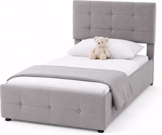 Letto imbottito per bambini 90x200 cm con contenitore idraulico in velluto grigio