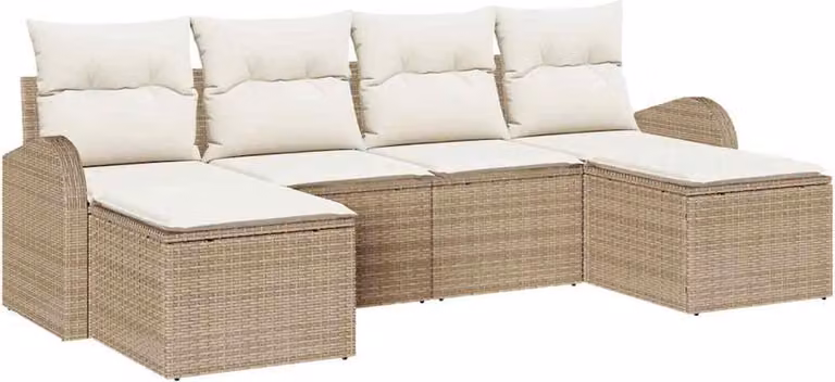 Set Divano da Giardino 6 pcs Beige Rattan in Polipropilene
