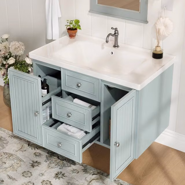 Mobile lavabo sospeso verde con 3 cassetti, grande spazio contenitivo, 78,5x46x46,8 cm