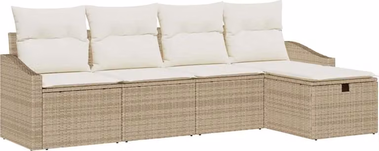 Set di divani con cuscino 5 pcs Beige polyrattan