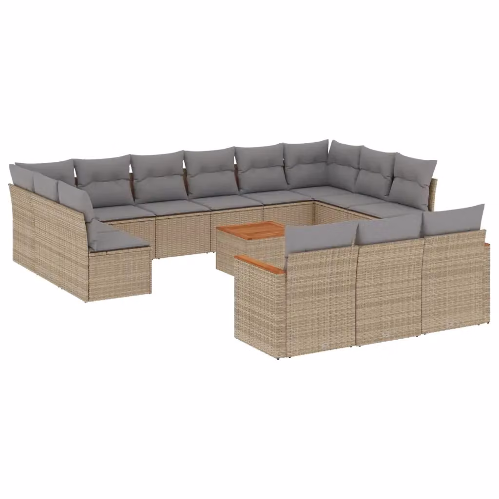 Set Divano da Giardino a Forma di U vidaXL in Polyrattan con Cuscini Beige e Grigio e Tavolino da Esterno – 2