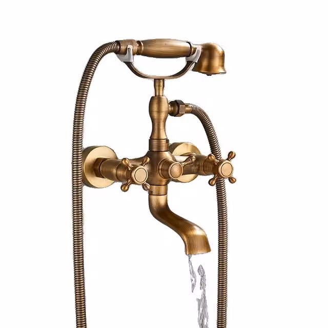 Set di miscelatori per vasca e doccia, design a doppia maniglia, struttura in ottone, ottone antico B
