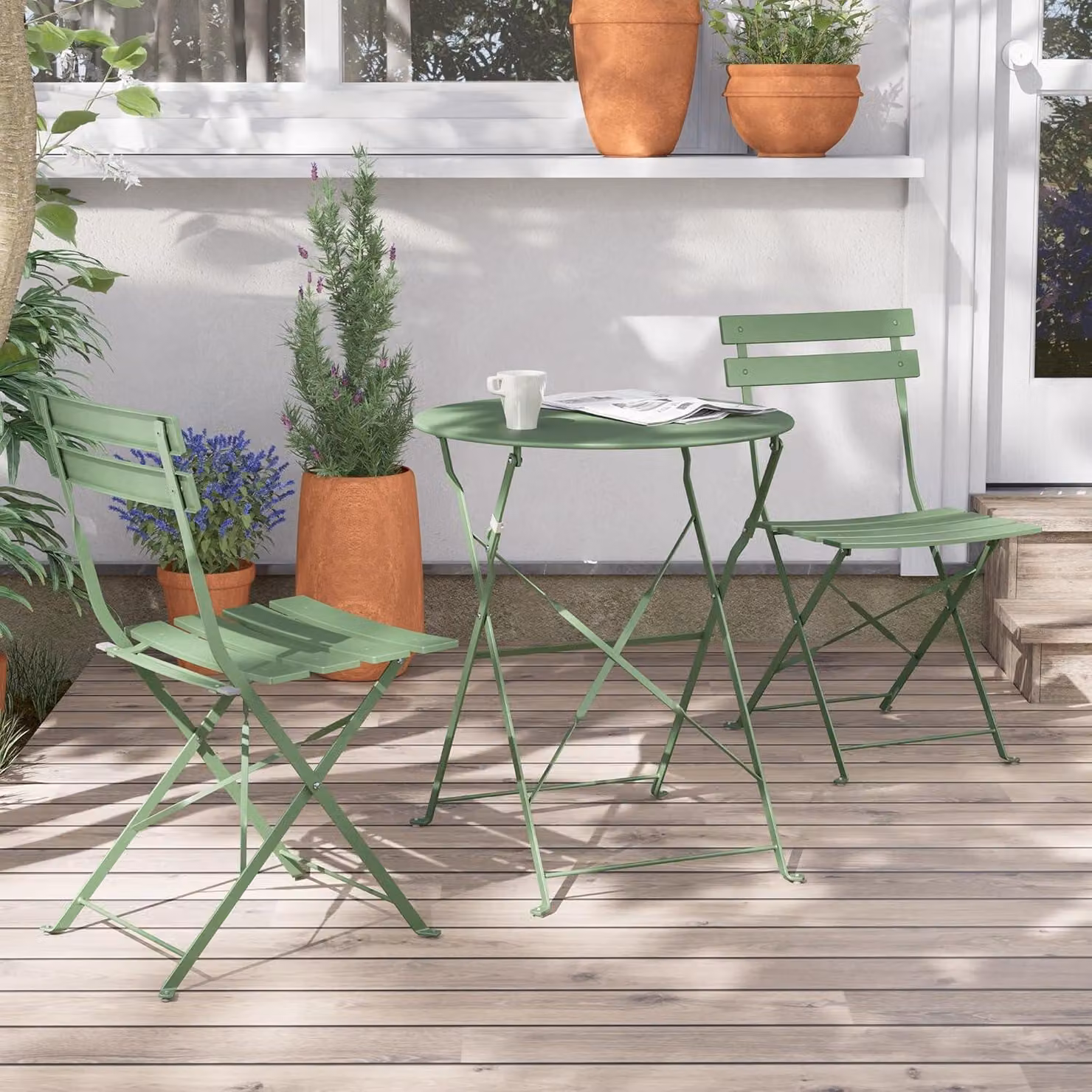 Set bistrot Grand Patio 3 pezzi in acciaio premium pieghevole verde