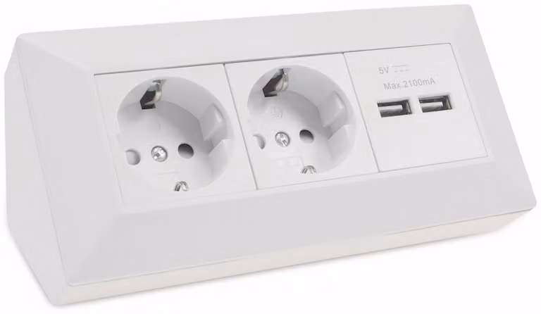 Multipresa ChiliTec a 2 prese + 2 porte USB per cucina e ufficio, bianca