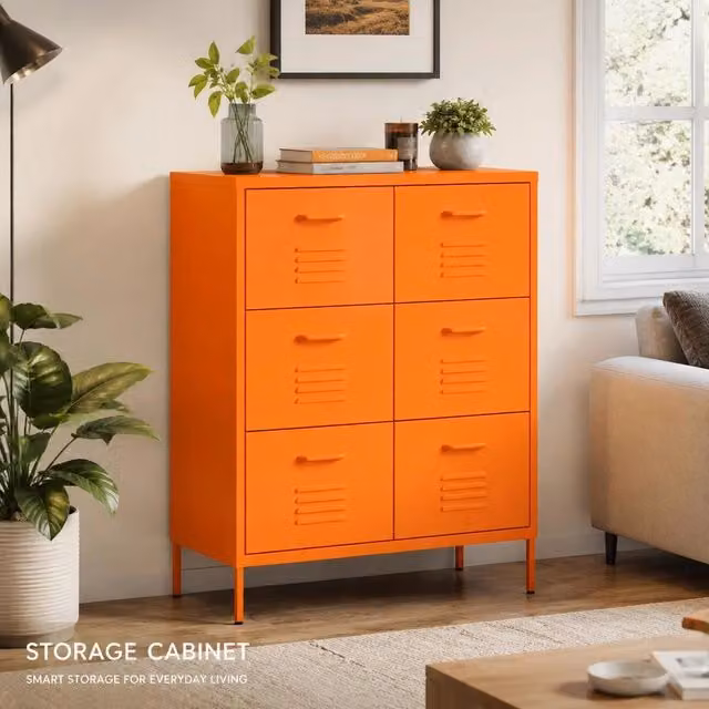 Orange Drawer Cabinet, 80x35x101.5 Cm, Steel
