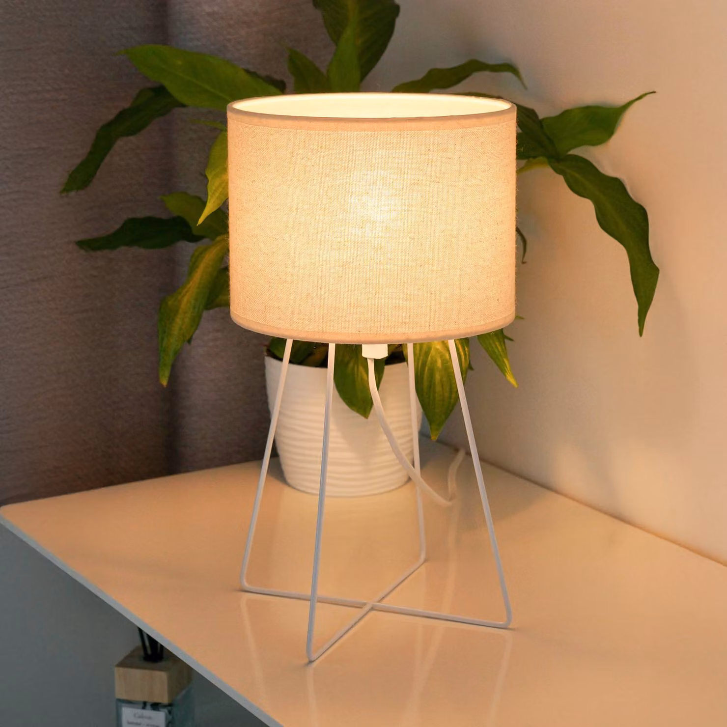 Lampada da tavolo Trixi Duolla, Crema / Ambra, Soggiorno / Sala da pranzo, Tessuto / Stoffa / Seta, Lampada da tavolo