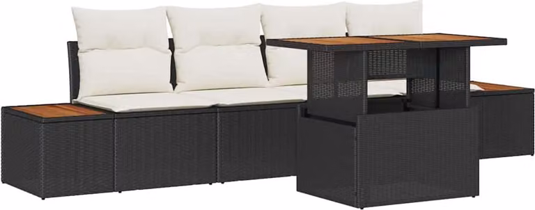 Set Divano da Giardino con archiviazione 5 pcs Nero Poly Rattan