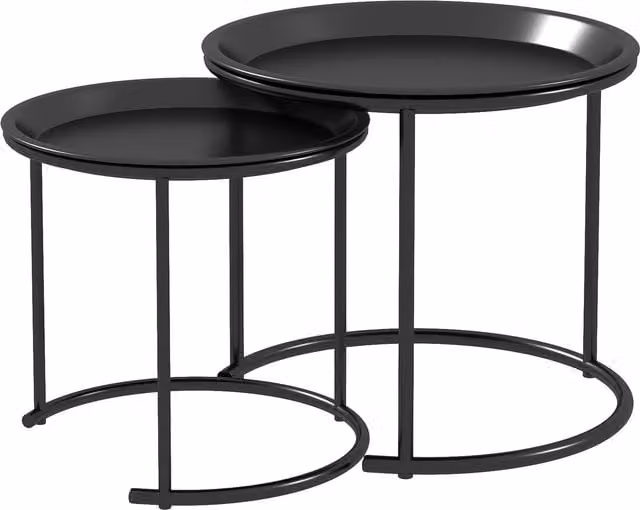 Set di 2 tavolini da salotto rotondi sovrapponibili HOMCOM in metallo nero opaco con vassoio rimovibile