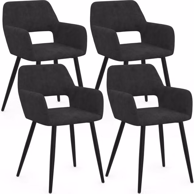 Set di 4 sedie da pranzo e poltrone HOLY IDMarket in velluto nero con struttura in metallo
