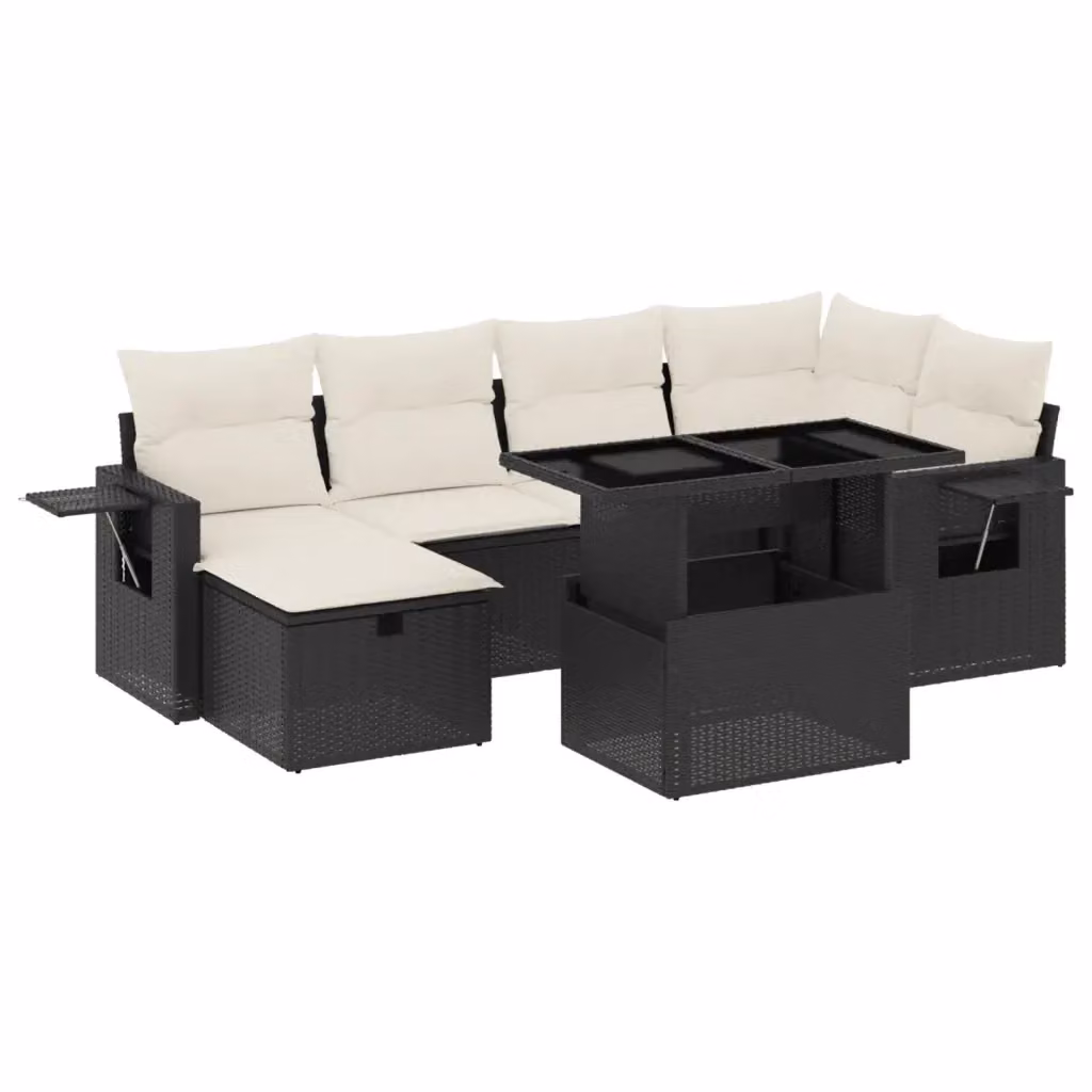 Set da giardino moderno vidaXL composto da 7 pezzi con cuscini bianchi e nero in rattan e metallo a forma di L – 2