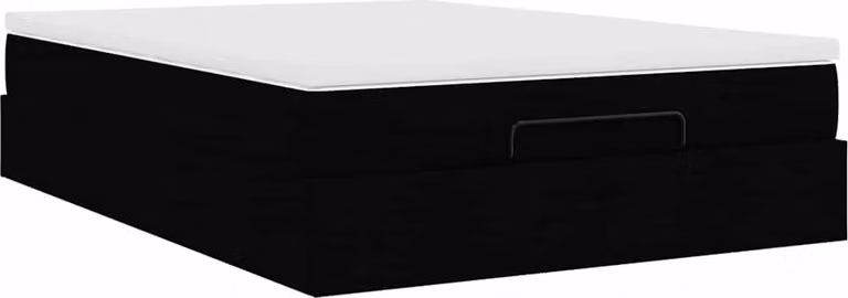 Struttura Letto Pouf con Materasso Nero 140x190 cm in Tessuto