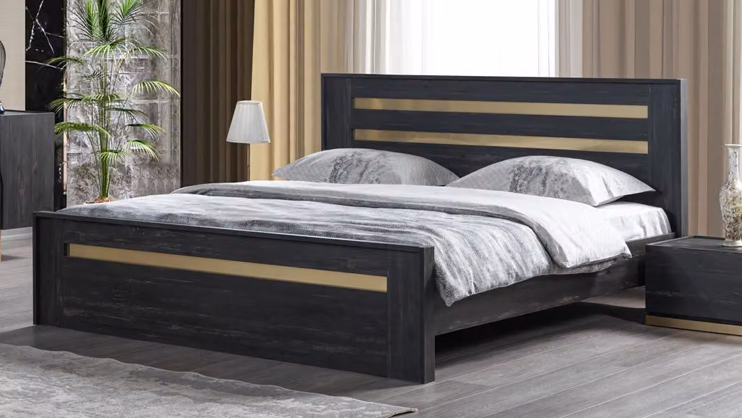 Doppelbett Bett Schlafzimmer 160сm Matratze Schwarz moderner Stil Hochwertig