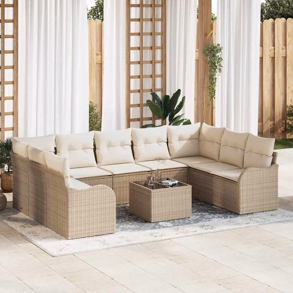 Maison Exclusive - Set Divano da Giardino 10 pcs Beige e bianco Poly Rattan