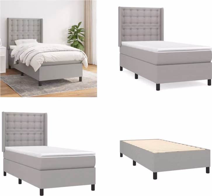 vidaXL Letto boxspring con materasso in tessuto grigio chiaro 100x200 cm - Letto boxspring - Boxspringbetten - Bett - Schlafzimmermöbel