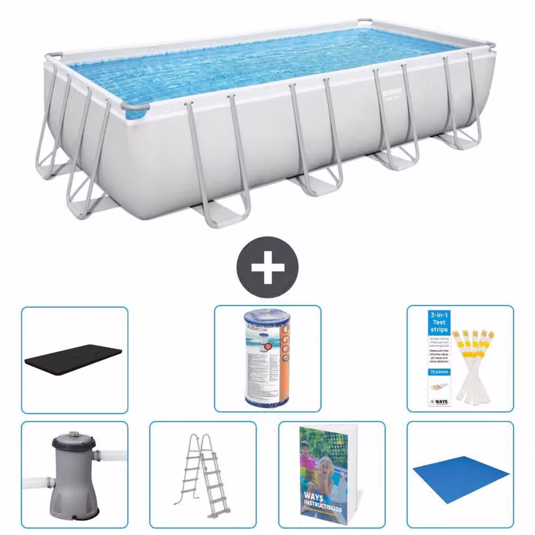 Bestway Power Steel, piscina rettangolare - 488x244x122 cm - composta da 6 parti, modello S594