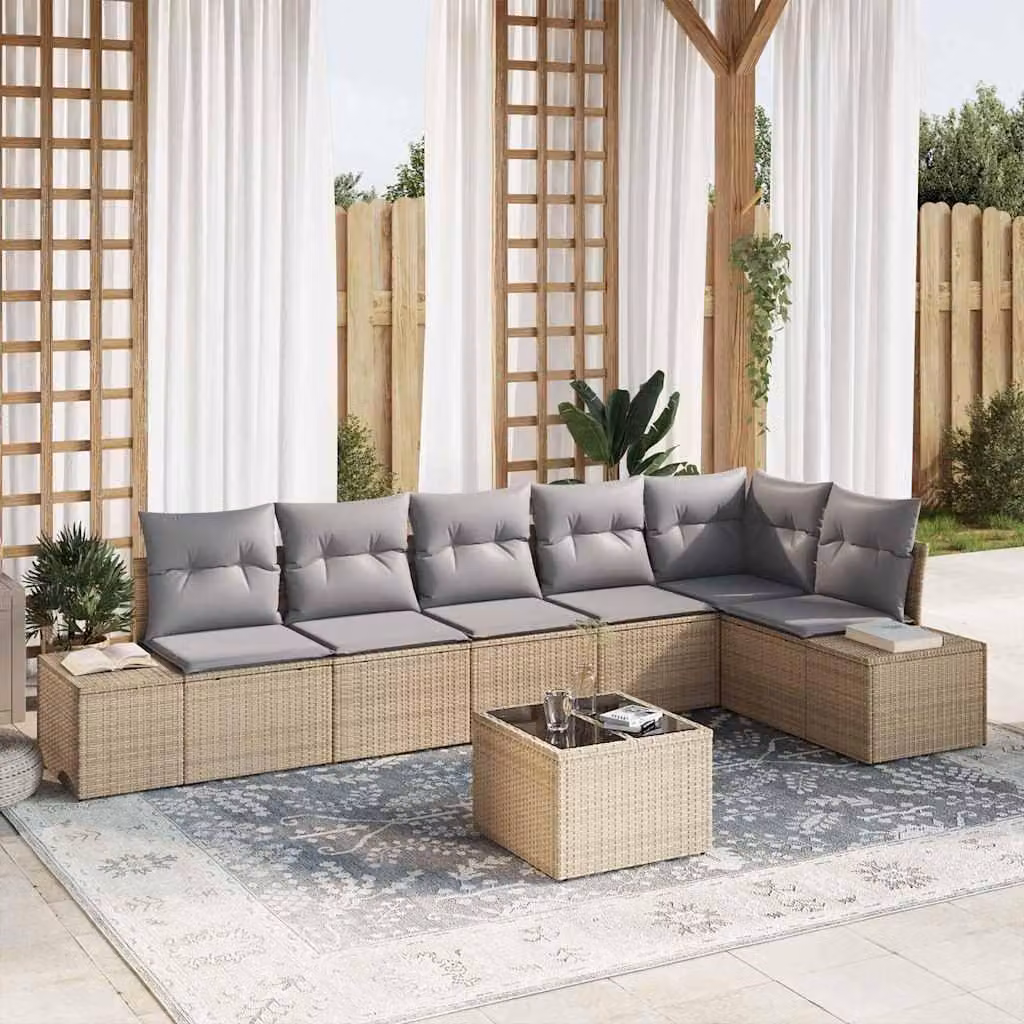 Maison Exclusive - Set da giardino composto da 7 pezzi. Divano e poltrone in rattan sintetico, color beige e grigio