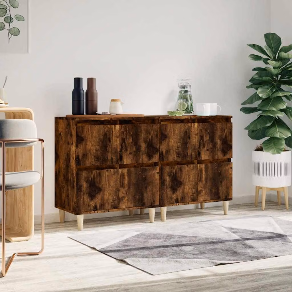 Set di 2 credenze vidaXL in legno multistrato e MDF, colore rovere fumo, L: 60 cm, P: 35 cm, H: 70 cm