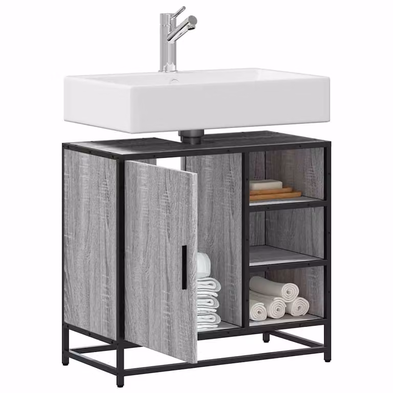 Mobile Lavabo da Bagno vidaXL in Legno e Metallo Grigio, L 65 cm x P 33 cm x H 60 cm