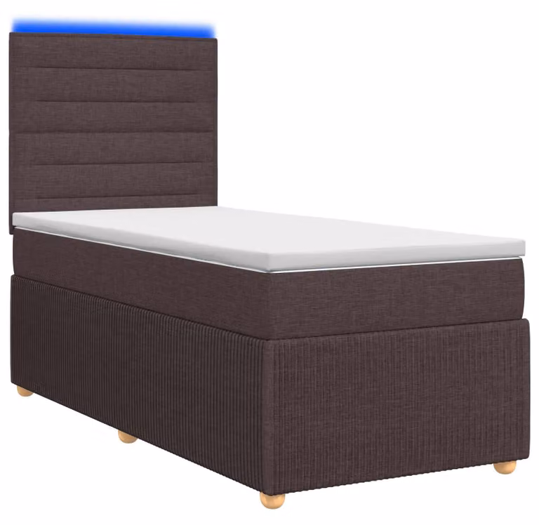 Letto boxspring LED con materasso marrone scuro 90 x 200 cm tessuto
