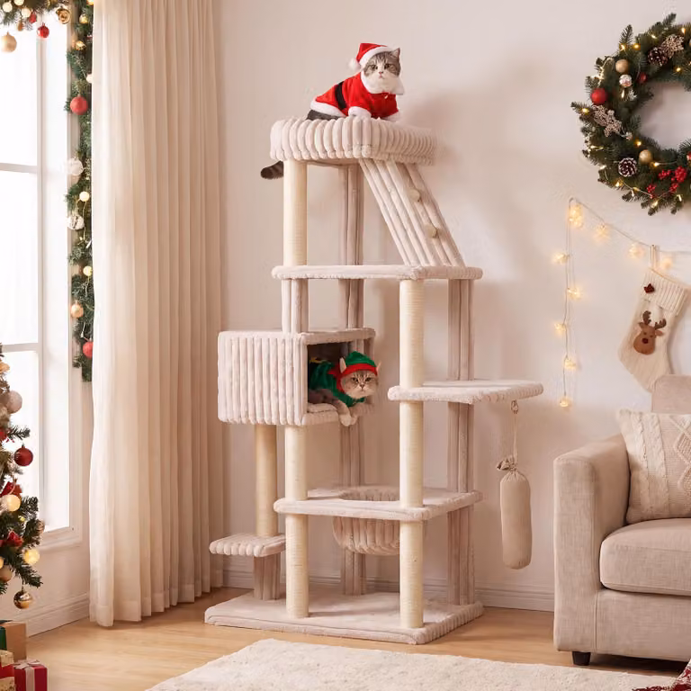 COSTWAY - Albero per gatti a più livelli da 180 cm, ideale per gatti di grossa taglia, con piattaforma panoramica, casetta, amaca, pali in sisal e sistema di protezione anticaduta