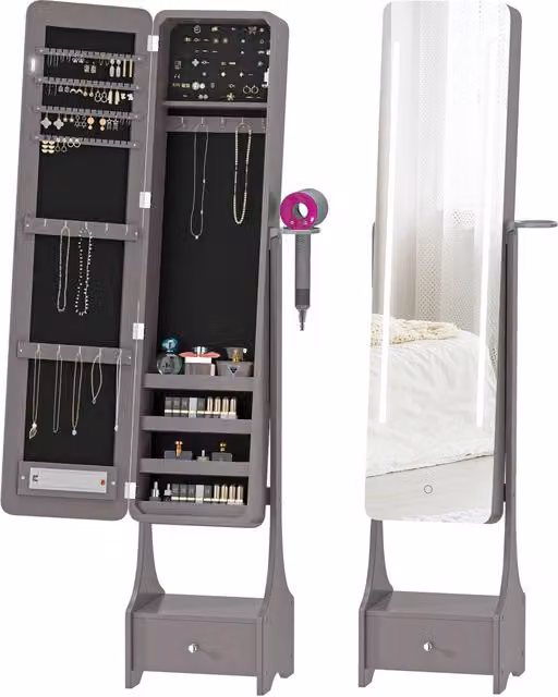 Armadio Joyero con Specchio e Luci LED ¨C zephmum ¨C Grigio