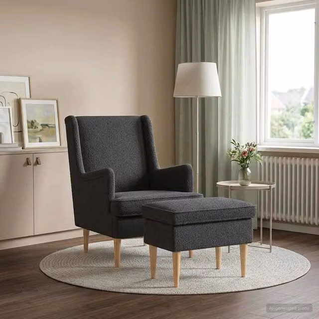 Set Poltrona con Ottoman vidaXL in Tessuto Bouclé Grigio per Soggiorno e Camera da Letto
