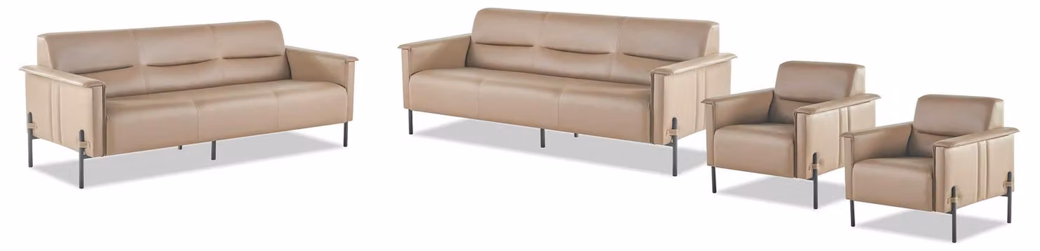Komplett Sofa-Set 3-Sitzer Sessel Ledersofa Modern Lehnsessel Leder