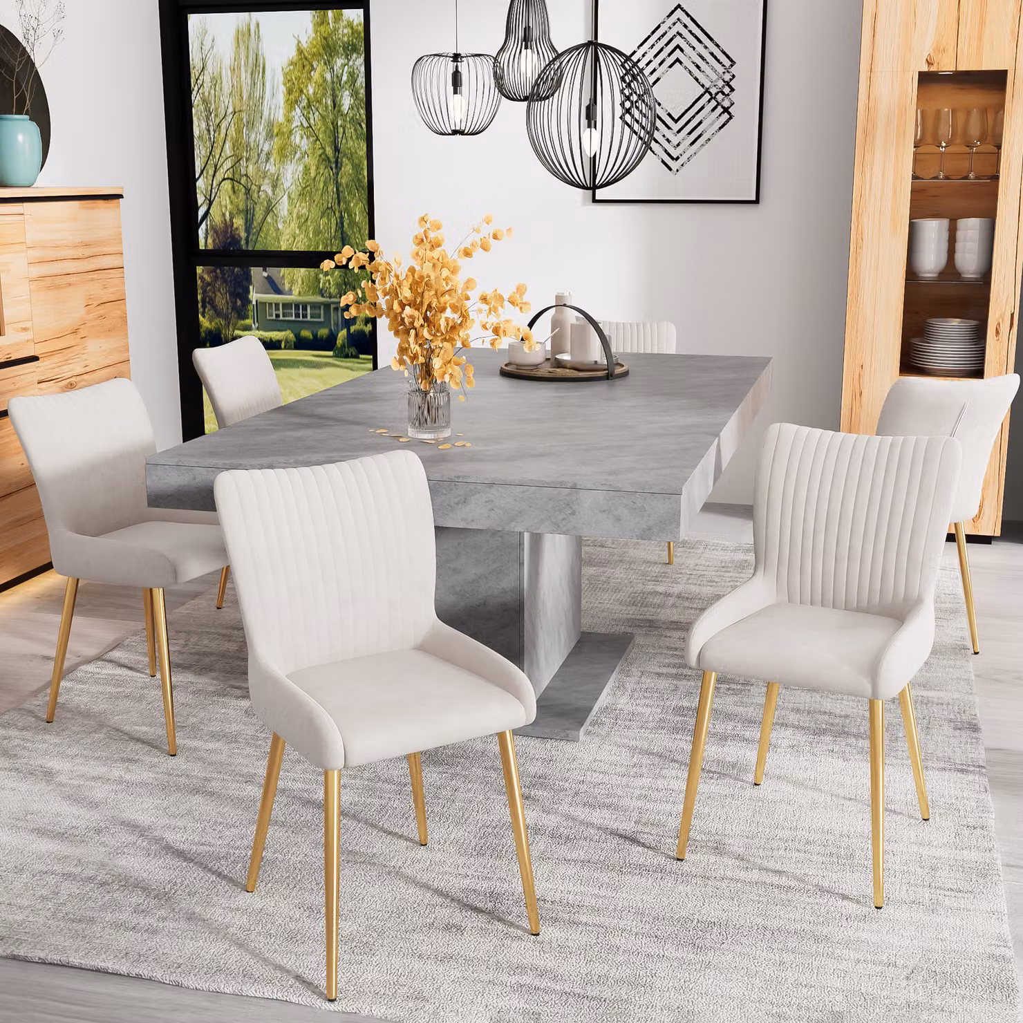 MODFU Sedia da pranzo imbottita (2 pezzi) con gambe in metallo dorato, sedia per il soggiorno, sedia da cucina con schienale, sedia per la sala da pranzo, ideale per cucina, soggiorno, camera da letto, colore beige