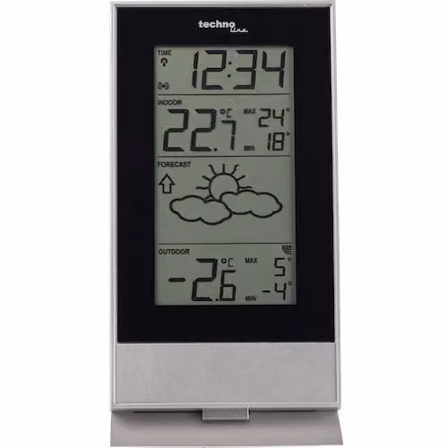 Technoline WS 9910, nero, argento, manometro per la pressione interna, barometro per la pressione esterna, termometro, termometro, °C, LCD