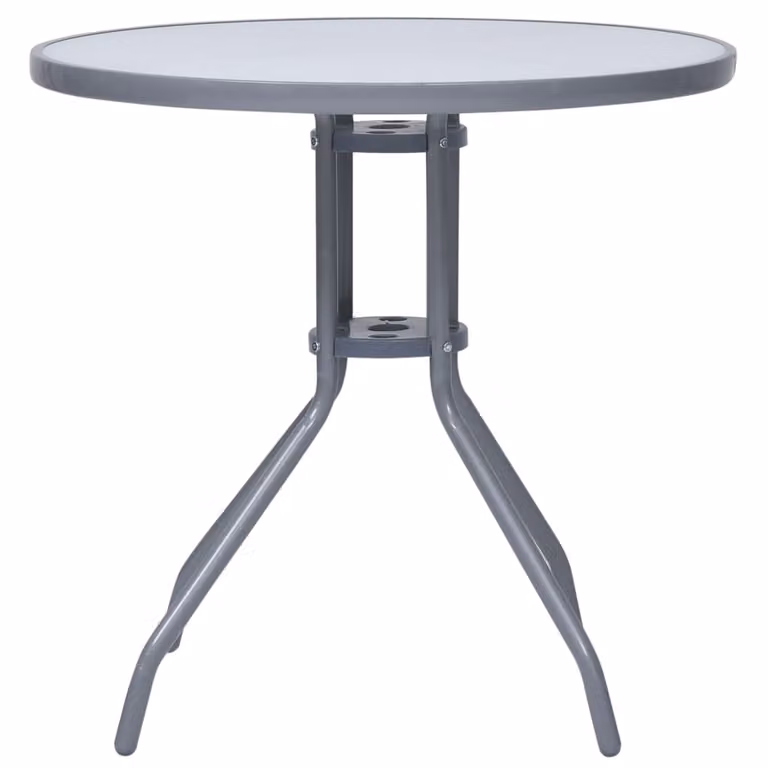 Tavolo da Giardino Grigio Chiaro 80 cm in Acciaio e Vetro