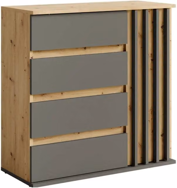 Cassettiera 1 porta e 4 cassetti - rovere e grigio - Collezione Mone