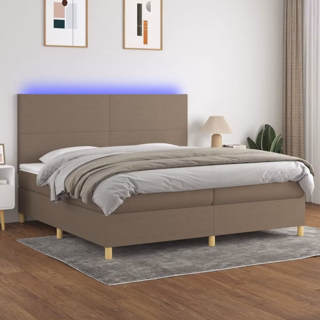 Maison Exclusive - Letto a Molle Materasso e LED tortora 200x200cm in Tessuto