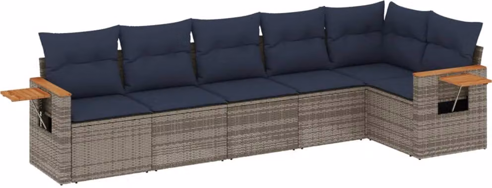 Set Divani da Giardino 6 pz con Cuscini Grigio in Polyrattan