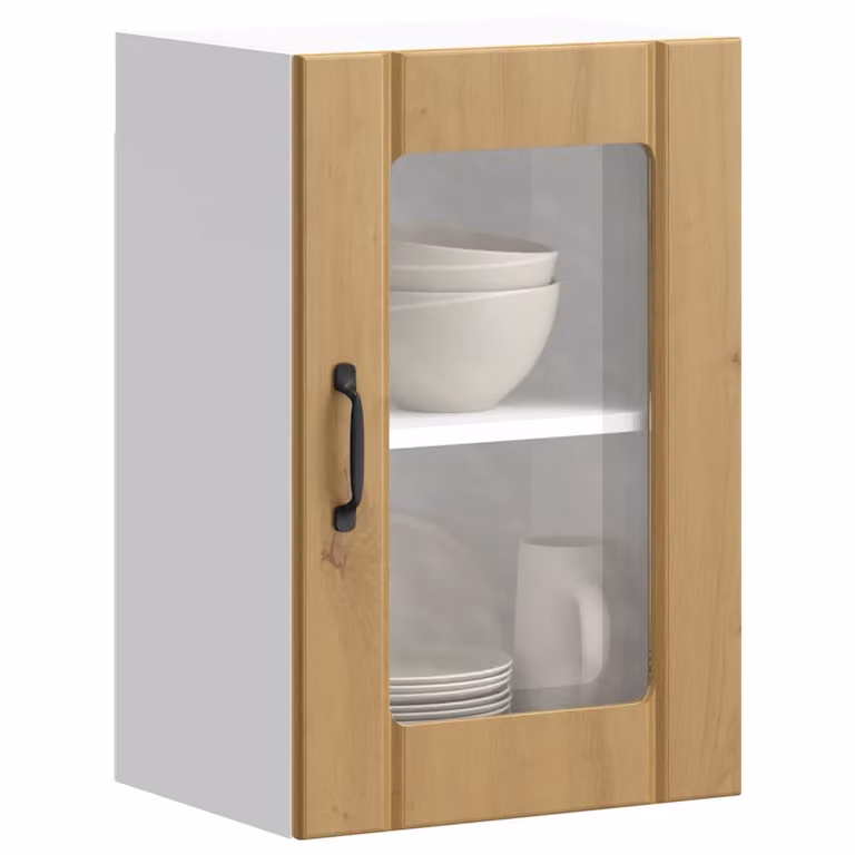 Pensile da cucina moderno vidaXL con ante in vetro, marrone e bianco, L: 60 cm, P: 31 cm, H: 40 cm