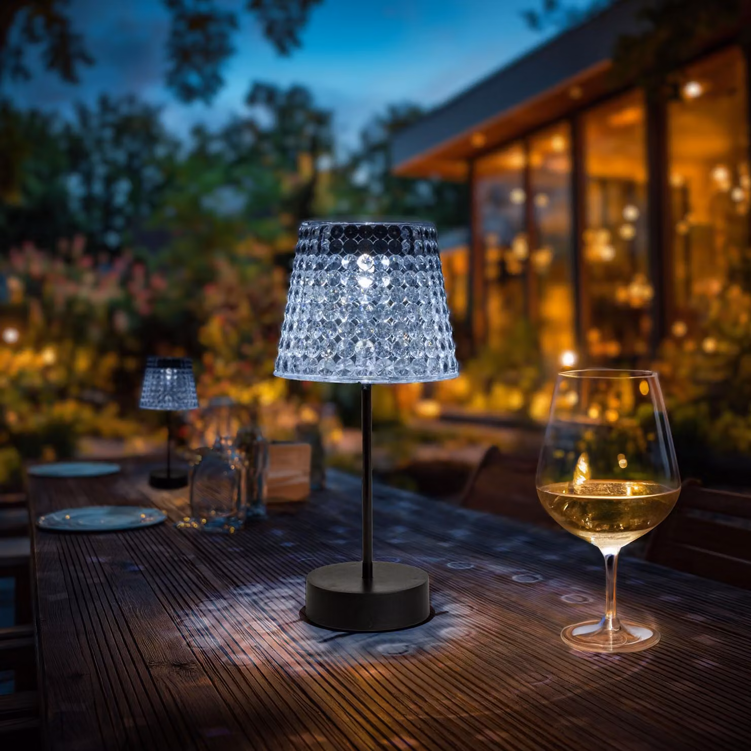 Lampada da tavolo solare per esterni, alimentata a energia solare, Ø12 x 26 cm - Trasparente - Luce LED bianca fredda - IP44 - Senza fili - Giardino, terrazza e balcone [13005A]