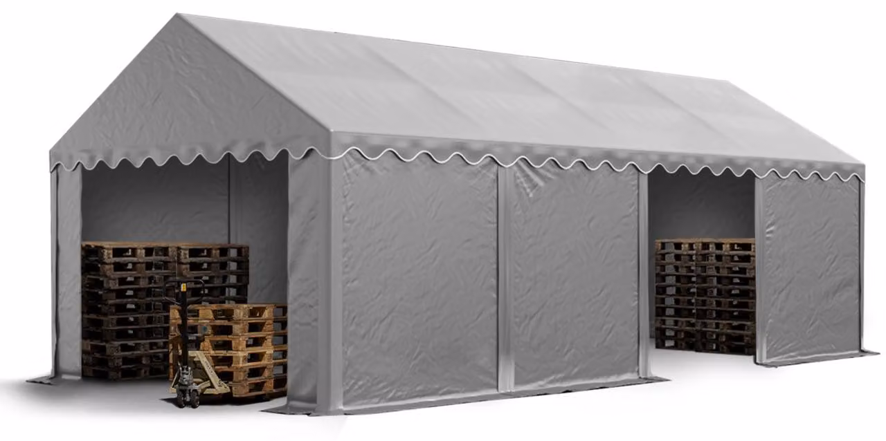 TOOLPORT Tendone deposito 4x8 m PVC 700 N tenda capannone impermeabile grigio