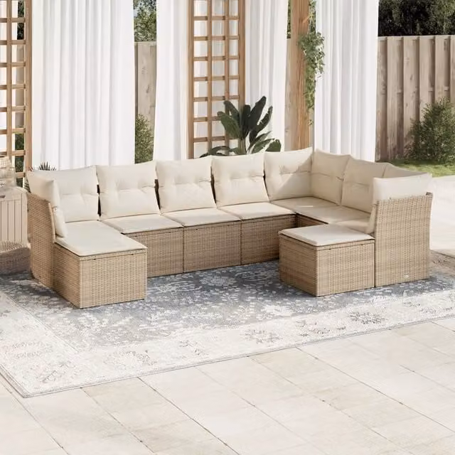 Set Divano da Giardino 9 pz con Cuscini Beige in Polyrattan 3250407