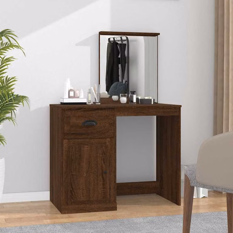 vidaXL Toeletta con Specchio in Rovere Marrone, L 90 x P 50 x H 132,5 cm