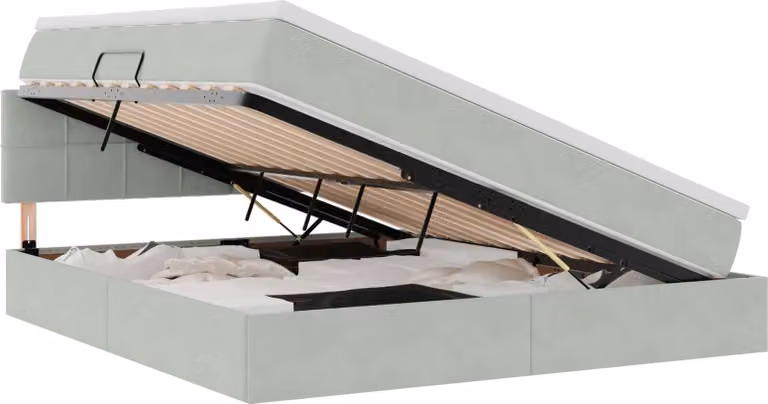 Letto con contenitore LED e materasso Grigio Chiaro