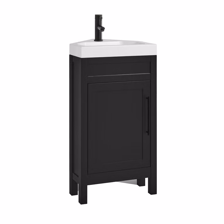 Mobile Bagno Angolare Grigio Nero da 450mm con Lavabo e Maniglia Moderna con Barra a T Nera - Warwick