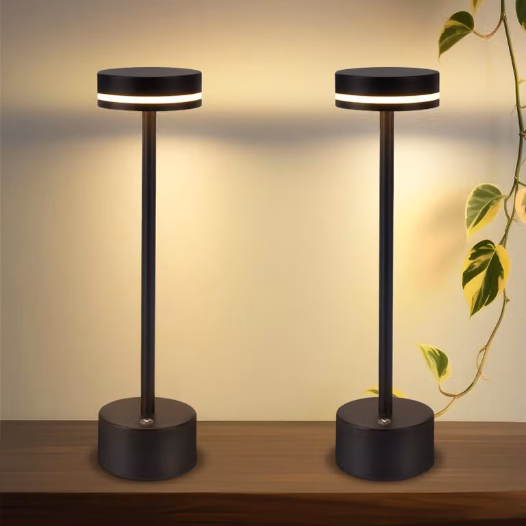 ZMH Lampada da tavolo a 2 luci, lampada da tavolo LED senza fili, lampada da tavolo a batteria, dimmerabile 3000K-6500K con USB-C e comando touch, lampada da tavolo nera per sala da pranzo e ufficio