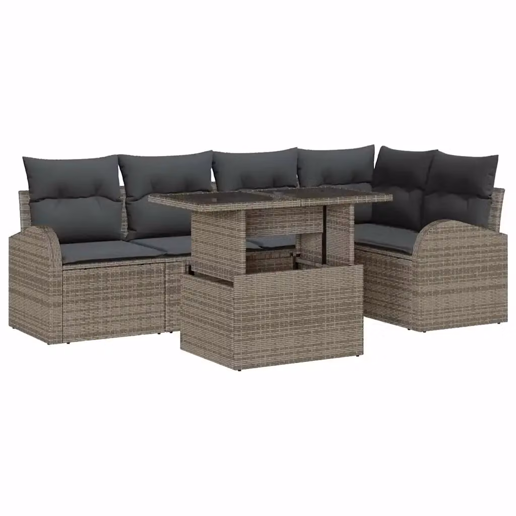 Set Divano da Giardino vidaXL a Forma di L con Tavolino in Vetro e Cuscini, 6 Pezzi, Grigio – 2